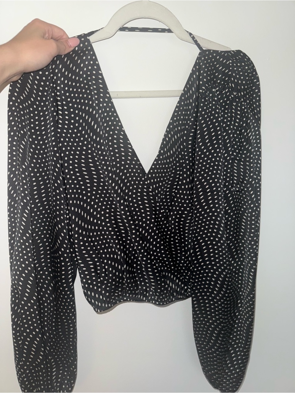 Express Black and White Polka Dot Surplice Blouse